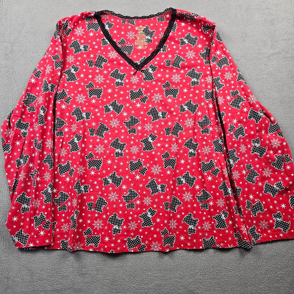 Dog Print Pajama Top Shirt Long Sleeve Red Scottish Terrier Size 2X Snowflake